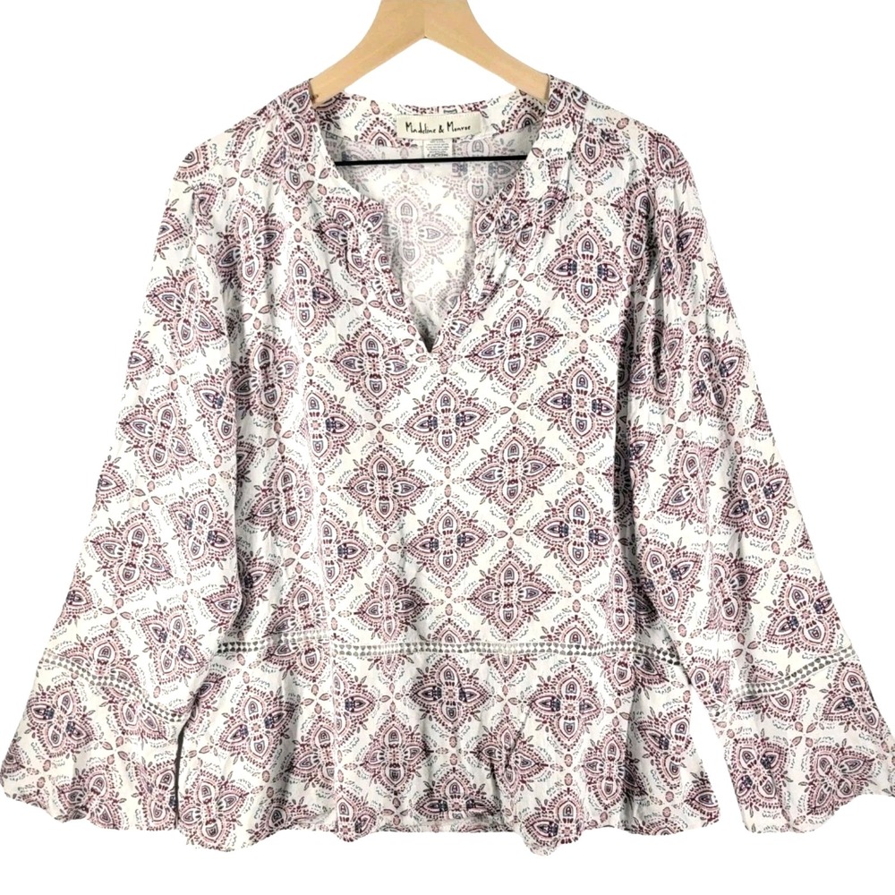 Madeline & Monroe Peplum Top Women's Plus‎ 2X Floral Boho Romantic Flowy Blouse